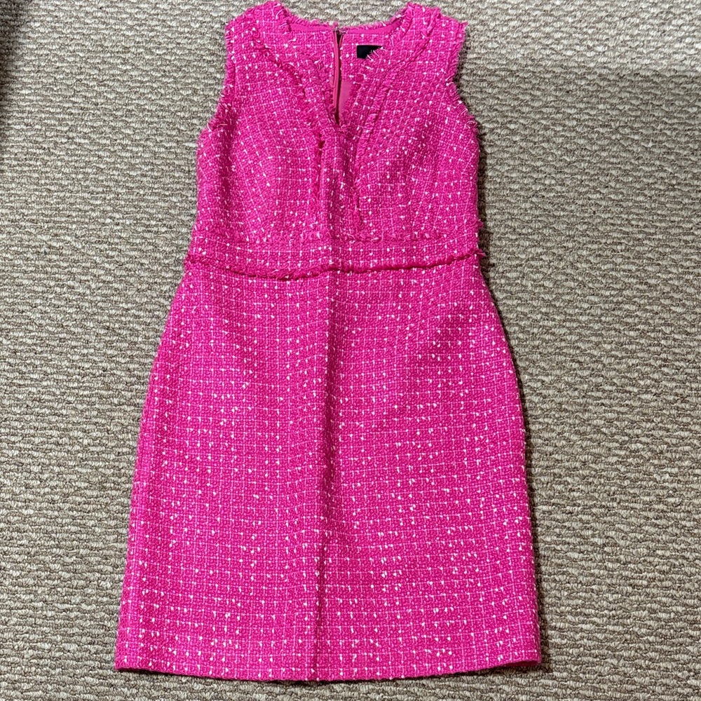 J. Crew Vibrant Pink Tweed Midi Dress